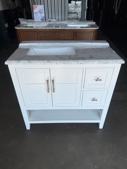 Sturgess 37 in. Single Sink White Bath Vanity with White Carrara Marble Top (Assembled