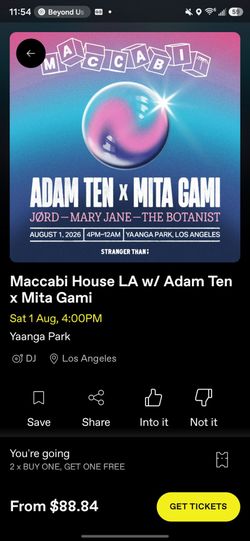 Selling 2 tickets Maccabi house anytime entrance, only selling them together.