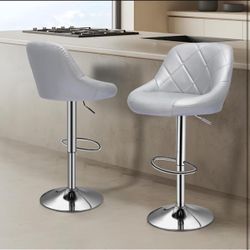 Monibloom Bar Stools Set of 2, Swivel Counter Height Bar Stools, Modern Island Chair with Back and Footrest for Kitchen Dining Room, Silver (X091)