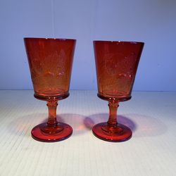 VINTAGE L.G. WRIGHT RUBY RED GOBLETS STRAWBERRY & CURRANT PATTERN 1960’s - 2 AVAILABLE