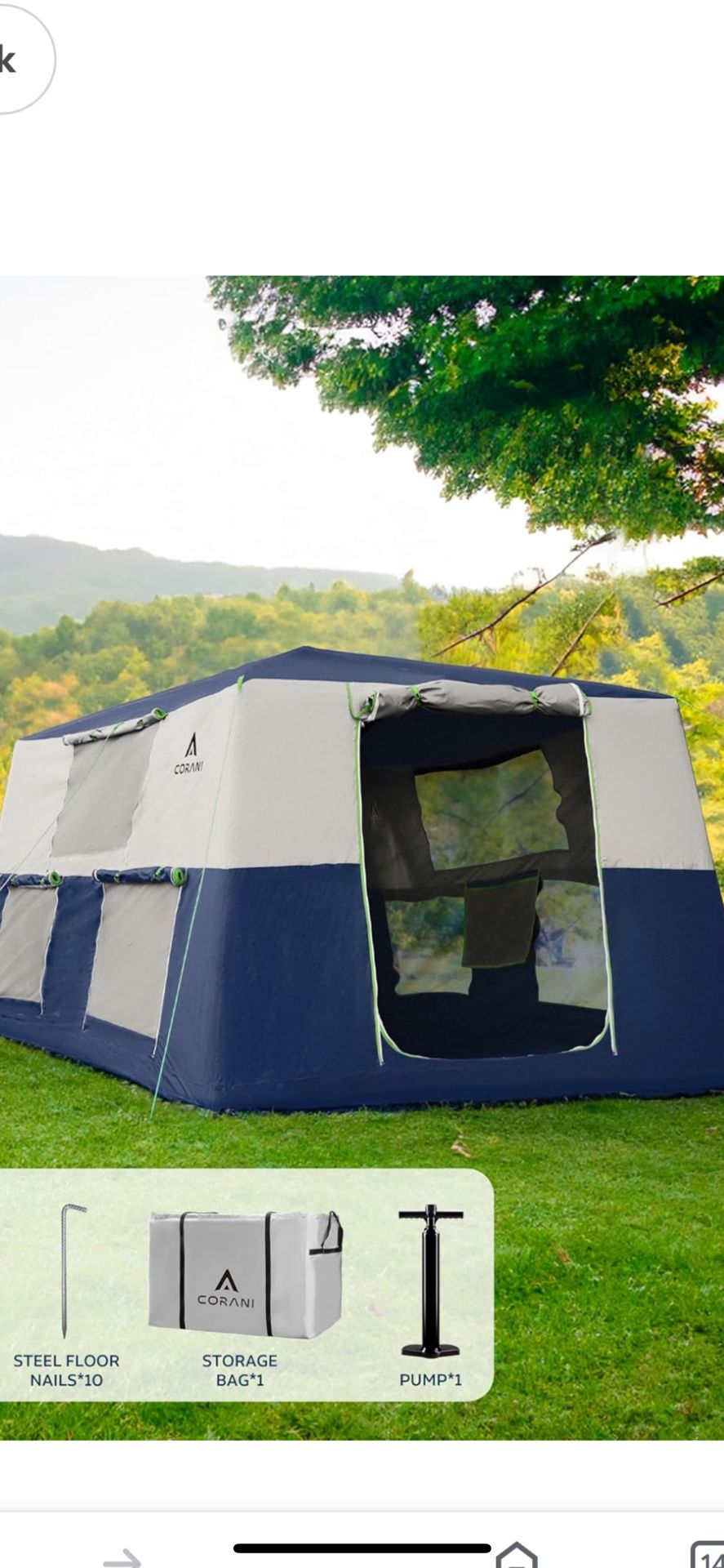 14.1'x6.5'x9' Inflatable Tents for Camping, Portable 6/8/10 Person Blow Up Air Tent, Waterproof Windproof Easy Setup Large Family Tent with 2 Doors, 6