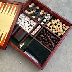 Wooden 7 In 1 Classic Game Set Chess Checkers Dominos Cribbage Backgammon Dice  