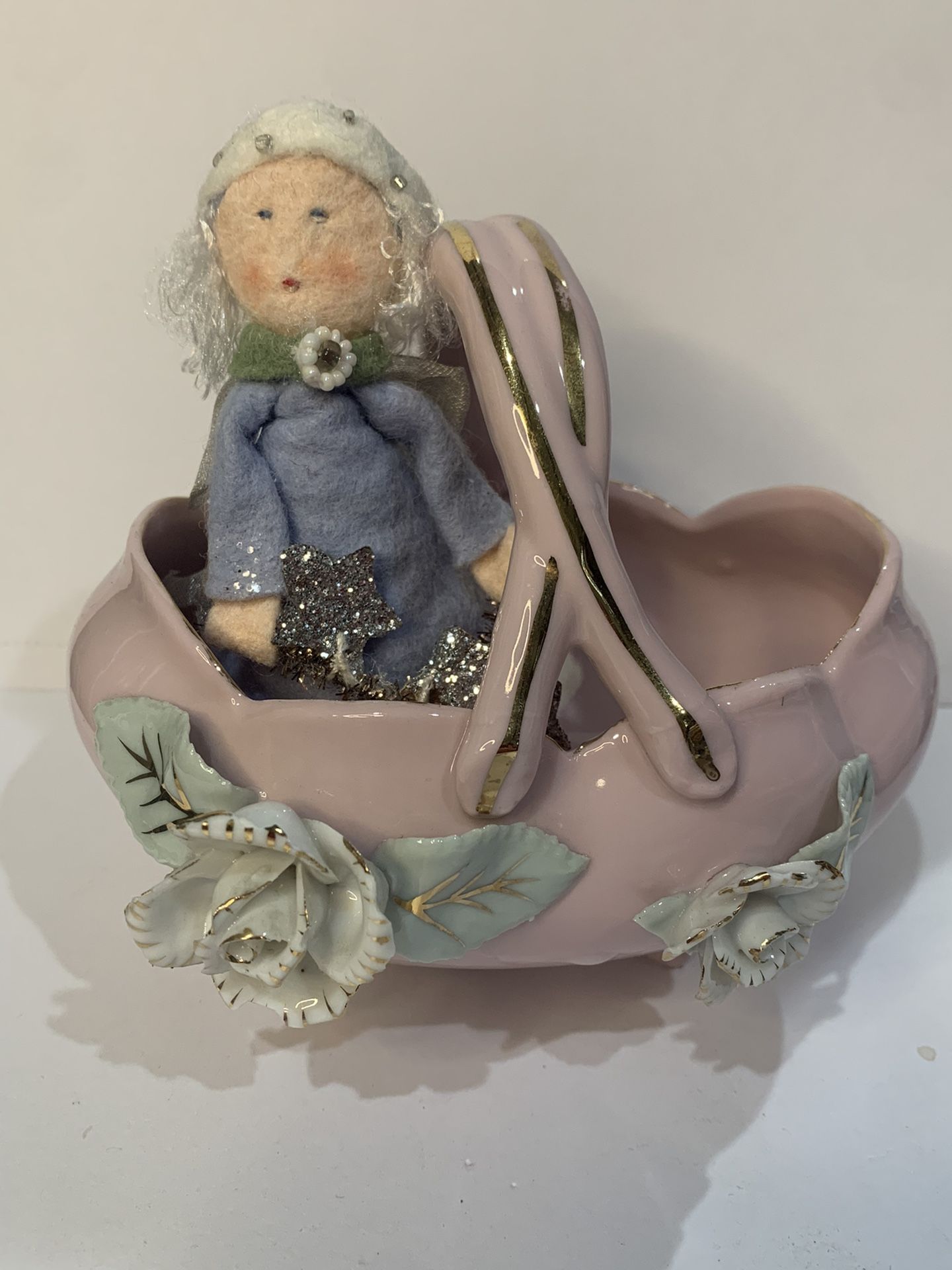 Vintage Pink Porcelain Japanese Basket 