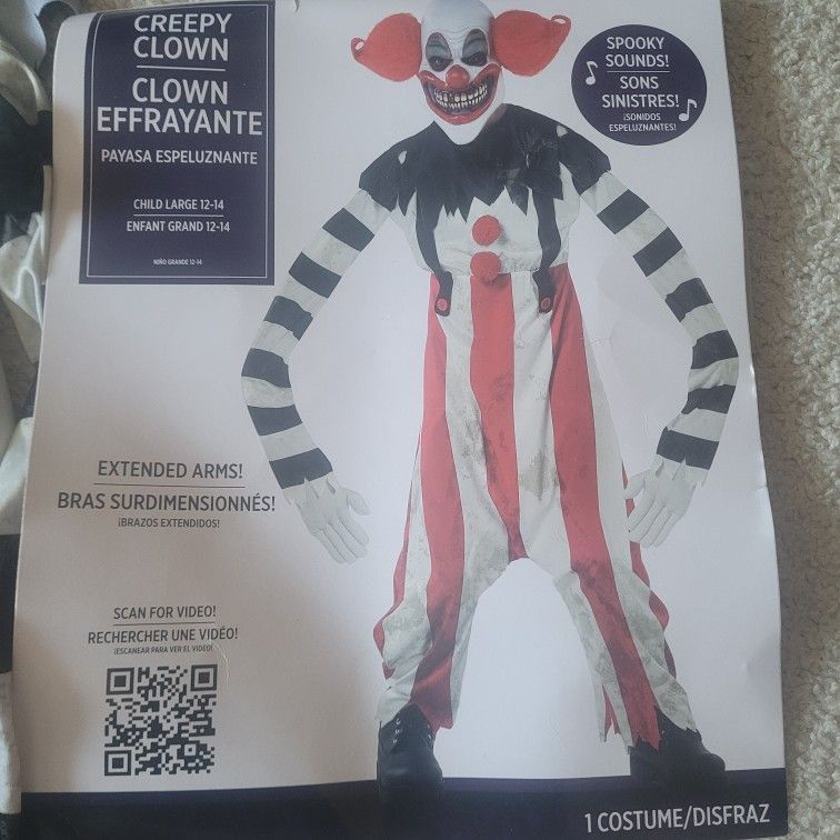 Spooky Clown Halloween Costume - Child Large  12/14