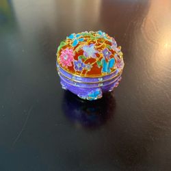 NEW Purple Floral Metal Enamel Jewelry Trinket Box