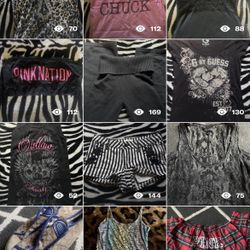 a load of y2k and vintage clothes 