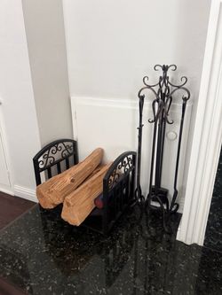 Wrought Iron Fireplace Tool Set with Log Holder