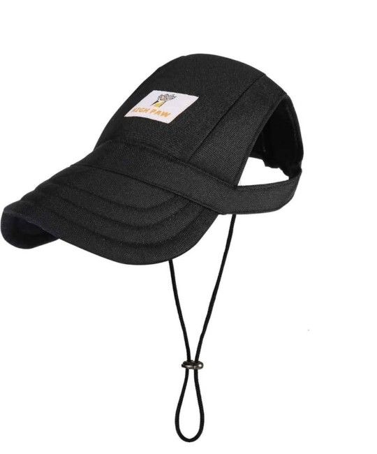 NEW! HIGH PAW Dog Baseball Hat w/ Ear Holes, Adjustable, Waterproof, UV Protection, Large - Black