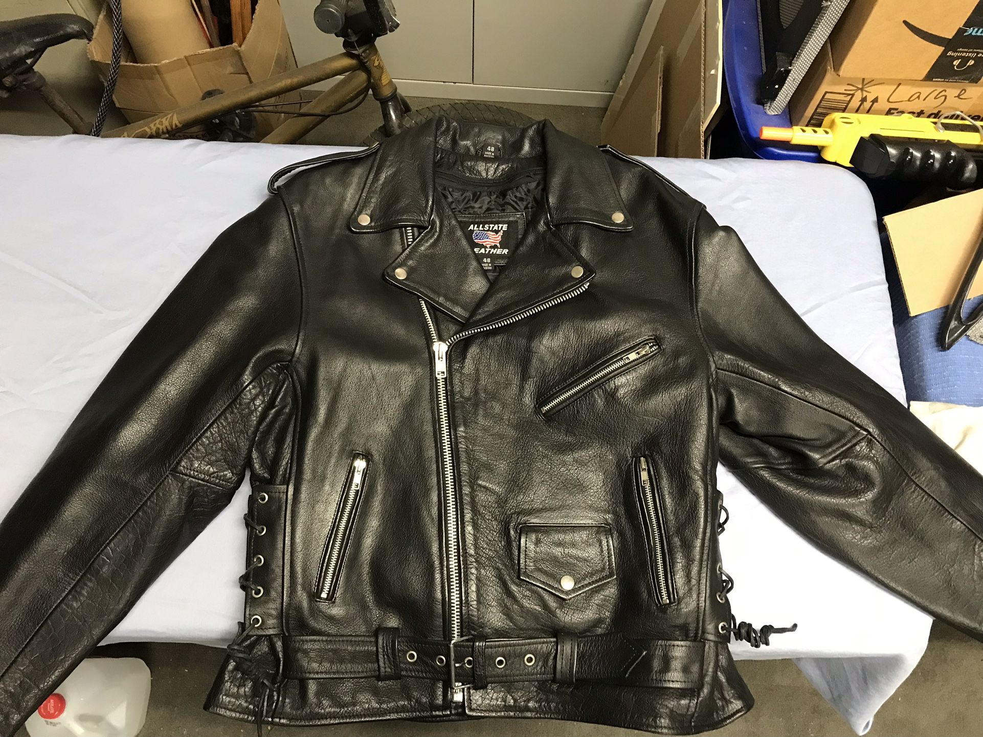 Men’s Allstate Leather Biker Jacket - New Never Worn - Man’s Biker Jacket - Size 48 - Full Sleeve Removable Liner - Ready to Wear