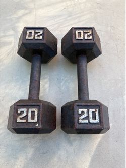 Pair of 20lb Cast Iron Hex Dumbbells