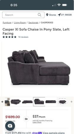 Casper XL Sofa Chaise Left Facing Pony Slate
