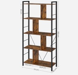 VASAGLE 5 Tier Shelving Unit w/ Open Compartments Industrial Style - Rustic Brown / Black