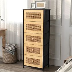 Pellebant 5 Drawers Rattan Vertical Storage Tower Organizer