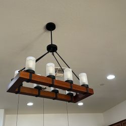 Industrial  8 Bulb Light Fixture/ Wood And Metal 
