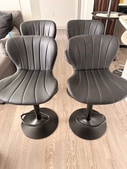 Set of 4 Gray Faux Leather Swivel Bar Stools
