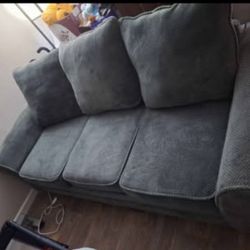 Grey/Green plush Couch