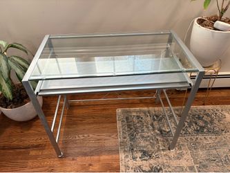 Glass/metal desk with keyboard drawer