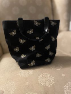 Black Butterfly Embroidered Tote Bag