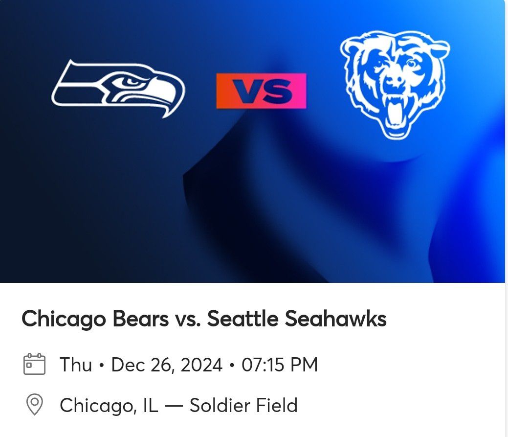 4 Chicago Bears Tickets Vs Seattle Seahawks