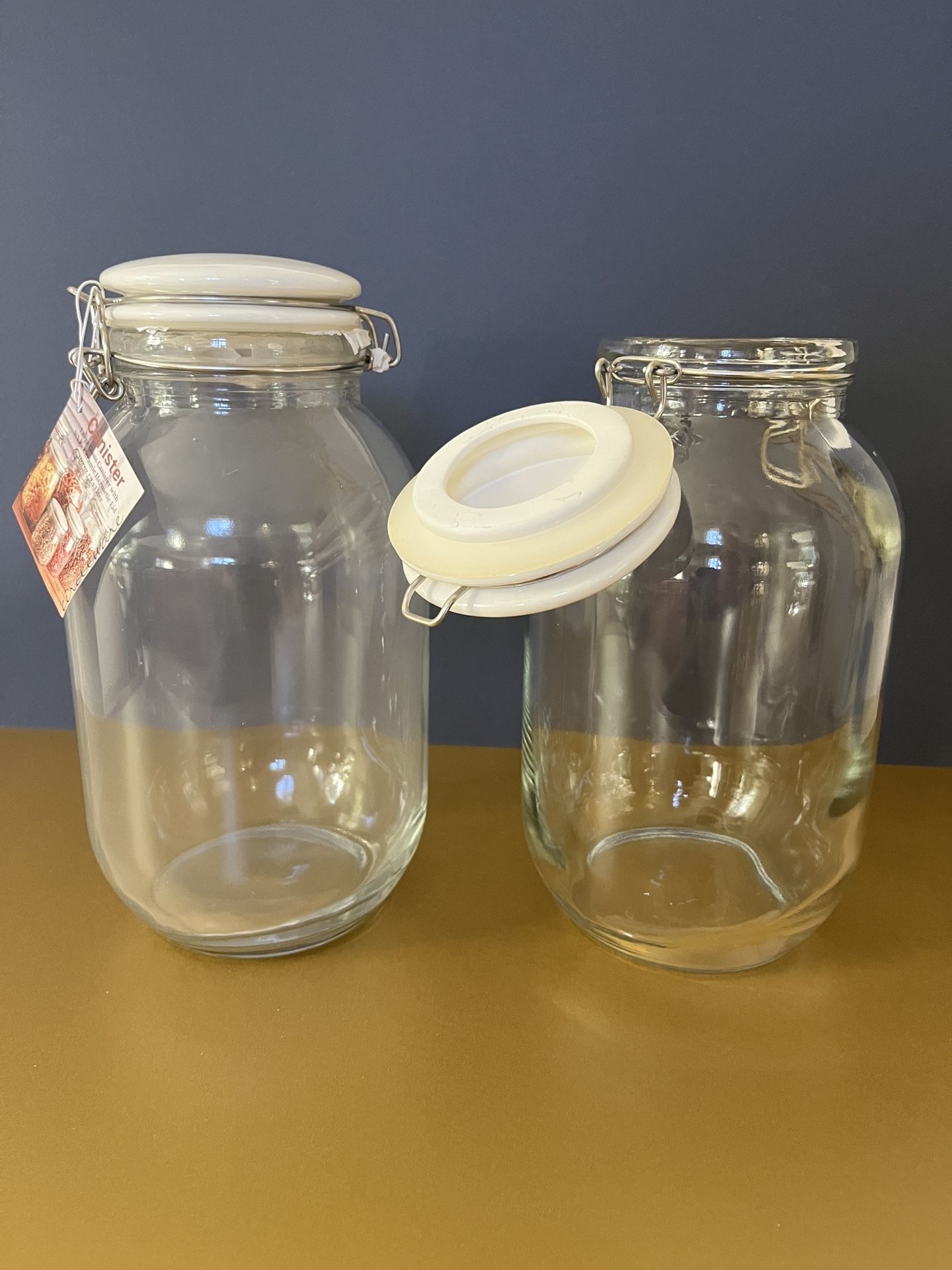 Two Large Glass Containers With Airtight Lids