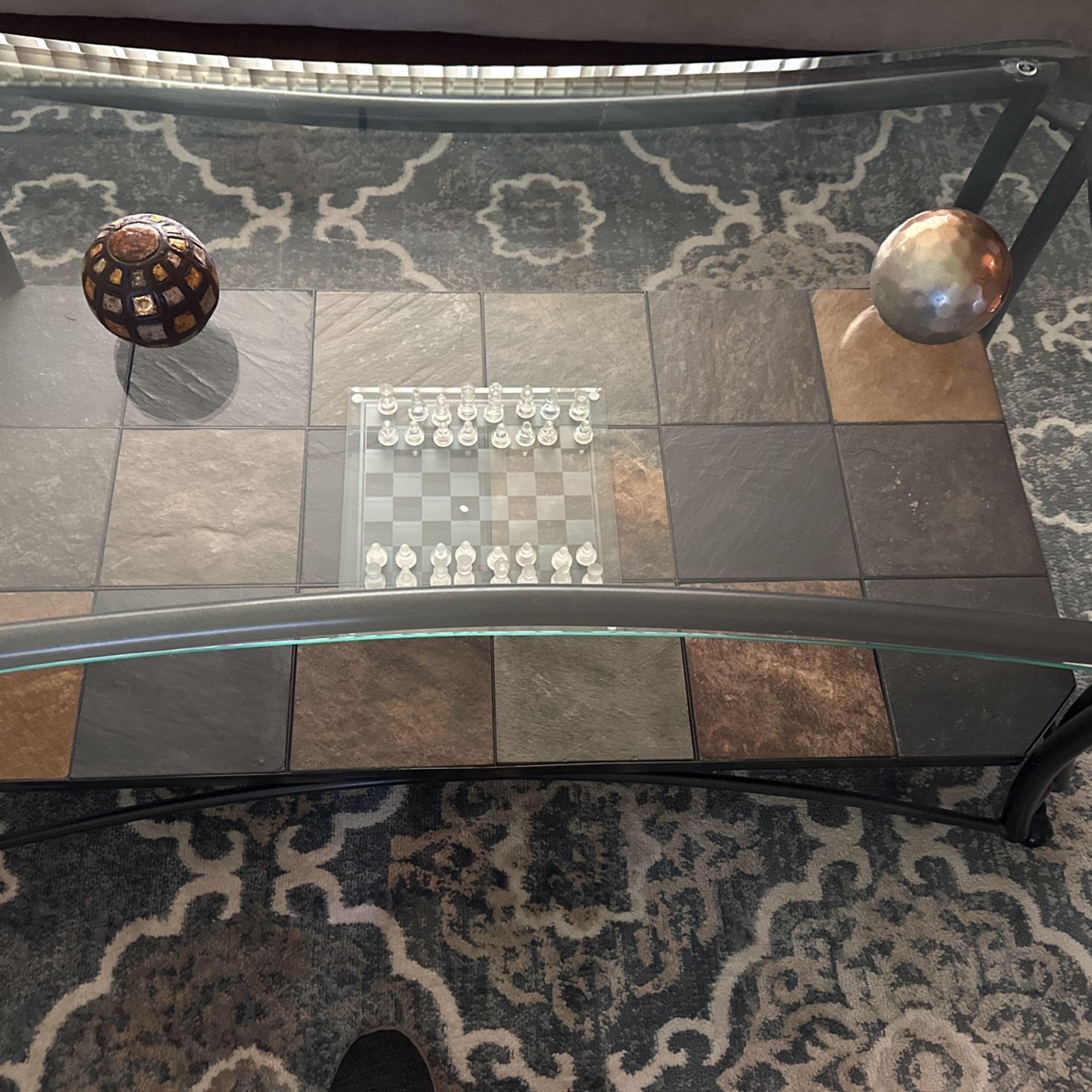 Glass And Stone Tile Coffee Table Set