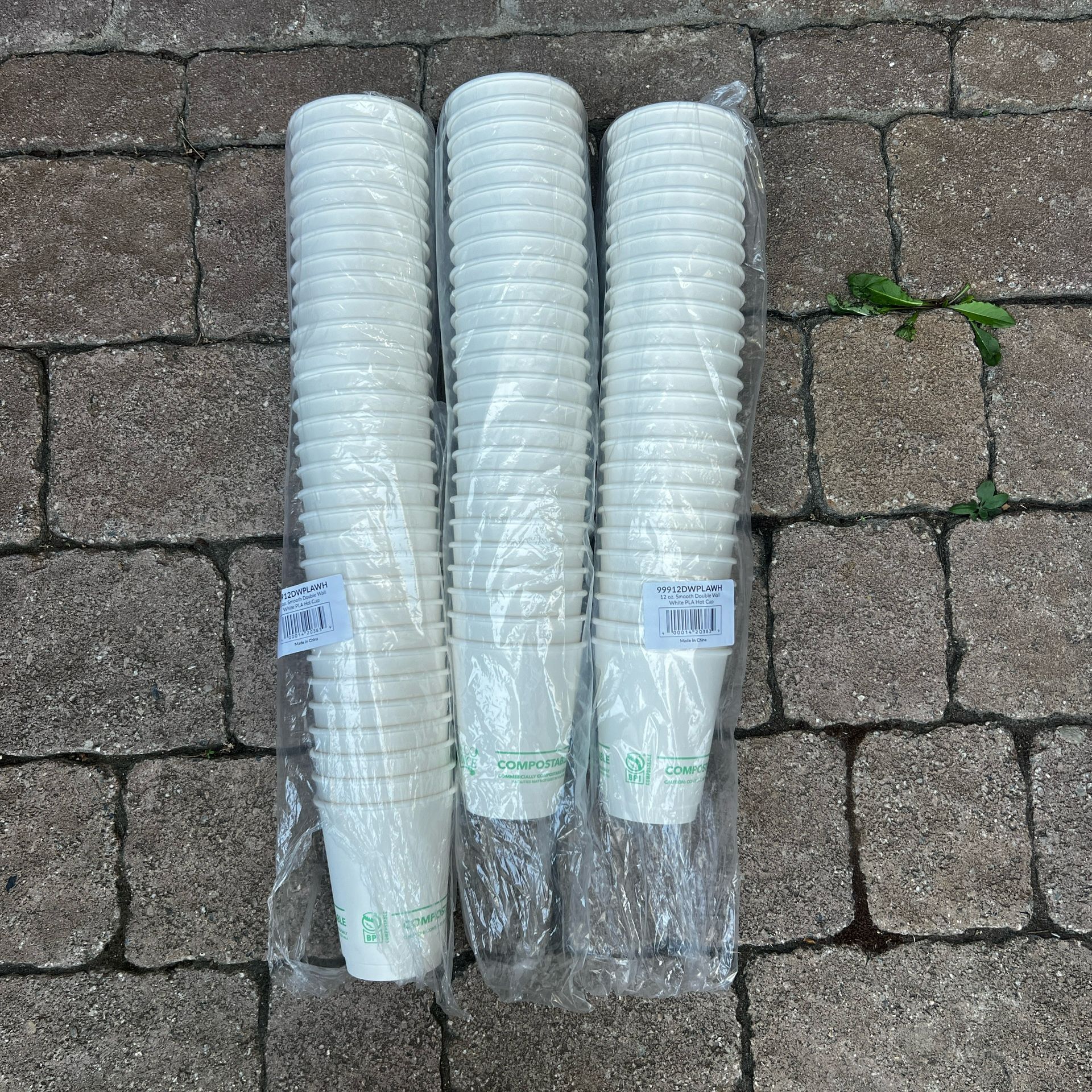 81 CUPS!- 12 Ounce Compostable Double Wall Cups Smooth White Coffee Tea To-Go Takeaway