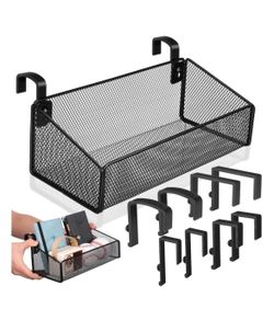 PartyKindom Bedside Hanging Storage Basket Metal Wire Basket with 10 Hooks Dorm Bed Hanging Organizer for Books Phone and Essentials Bunk Bed Shelf fo