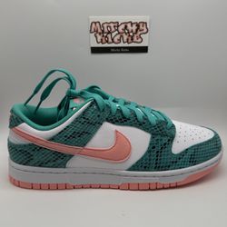Nike Dunk Low Snakeskin Washed Teal Bleached Coral Sz. 8.5