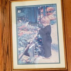 Little Boy In Greenhouse By Plants - Framed Picture
