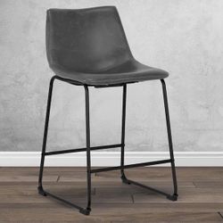 Set of 2 Adan Iron Frame 23.5 in. Vintage Grey Faux Leather Counter Stool