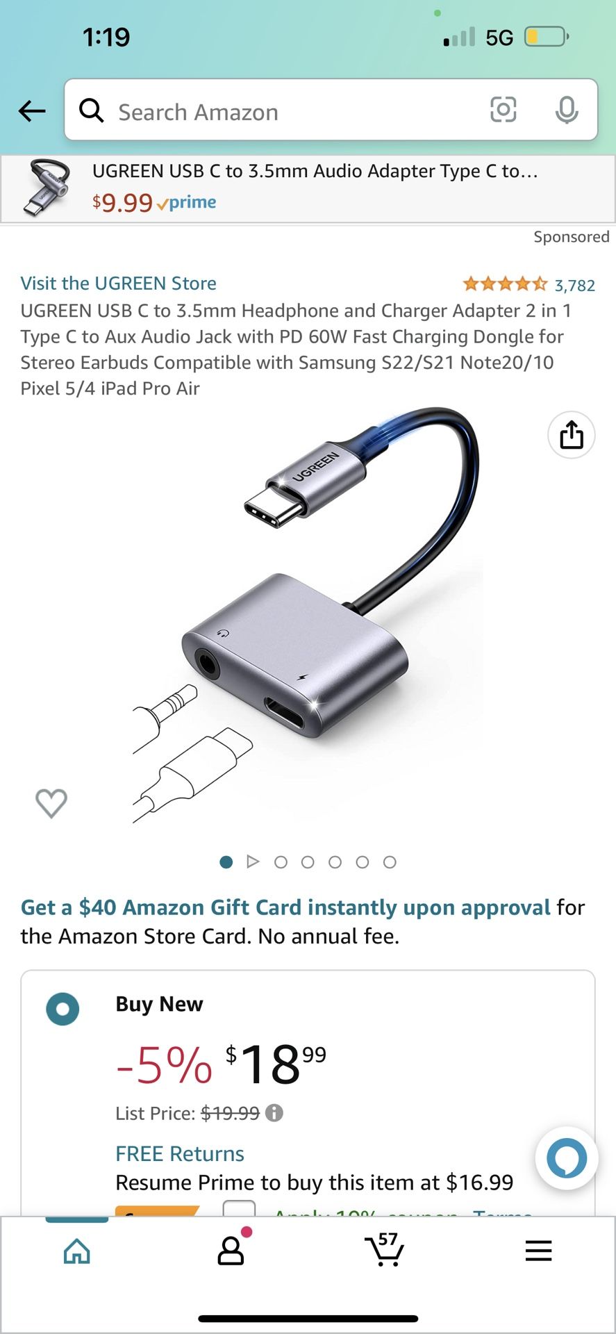 UGREEN USB C to 3.5mm Headphone and Charger Adapter 2 in 1 Type C to Aux Audio Jack with PD 60W Fast Charging Dongle for Stereo Earbuds Compatible wit