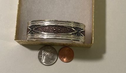 Vintage Metal Montana Silversmiths Bracelet, Nice Silver and Brass Wide Design, Quality, Fashion, Accessory, Country & Western, Western Wear, Rodeo
