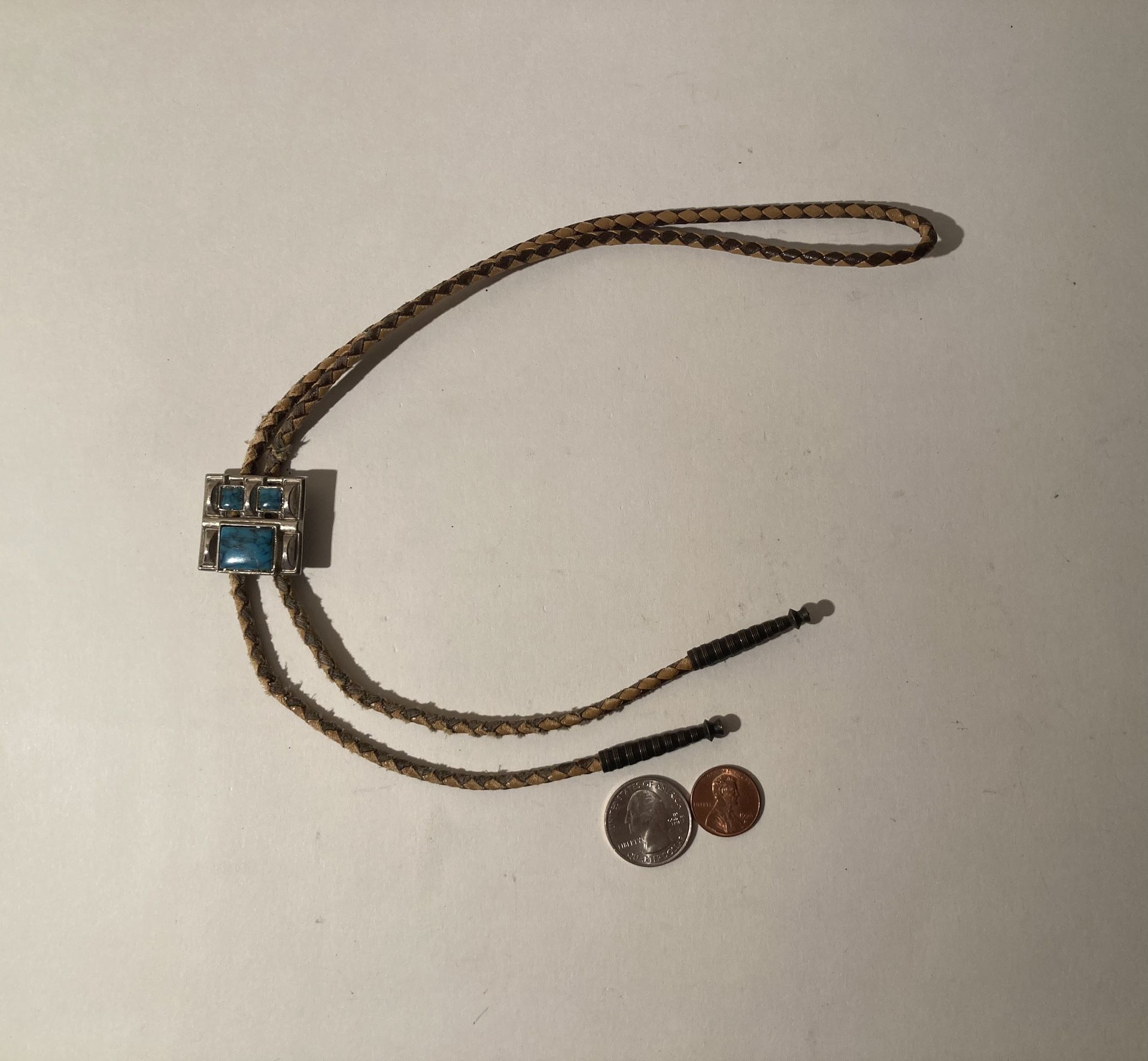 Vintage Bolo Tie Silver With Nice Turquoise Stines Design