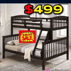 Twin Full Dark  Brown  Bunkbed W Ortho Mattress 