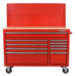Husky
52 in. W 10-Drawer Gloss Red Mobile Workbench Cabinet with Solid Wood Top