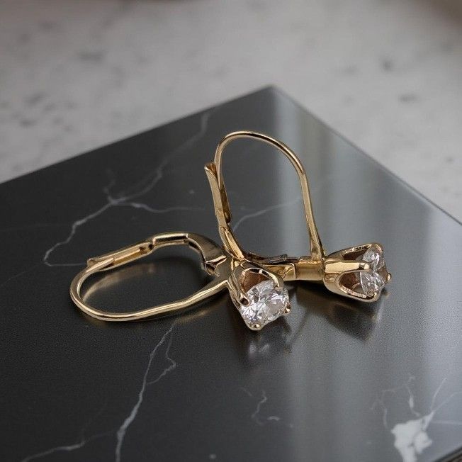 πRound Diamond Drop Earrings 14K Yellow Gold Leverbacks .50 CTWπ