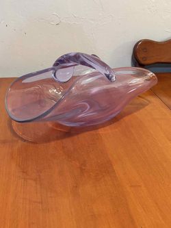 Vintage Twilight Blue Stem Glass Basket