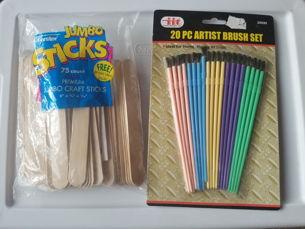 NIP craft sticks and paint brushes