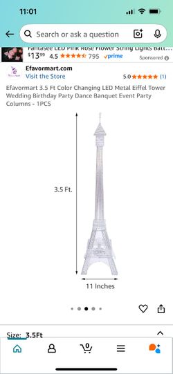 3.5ft Color Changing LED metal Eiffel Tower