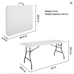 COSCO Fold-in-Half Banquet Table w/Handle, 6ft, White