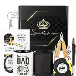 Fathers Day Gift,Father's Gifts from Daughter Son Birthday Gifts for Daddy Dads,Best Dad Ever Mens Black Gift Basket Ideas Set with Mug,Tape Measure,P