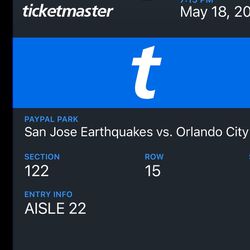 San José Earthquakes vs Orlando FC Ticket
