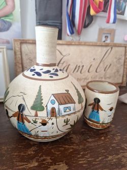 Mexican vase and cup set
