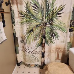 Tropical/Animal Print Shower Curtain w/12 Hooks And Accessories 