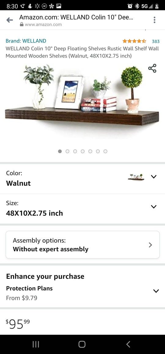 WELLAND Colin 10" Deep Floating Shelves Rustic Wall Shelf Wall Mounted Wooden Shelves (Walnut, 48X10X2.75 inch)


