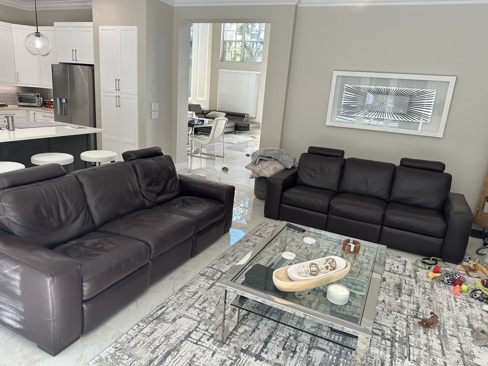 Natuzzi Chocolate Brown Thick Grain Leather Reclining Sofas
