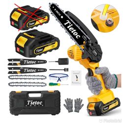 New 6 Inch Mini Cordless Chainsaw with Safety Lock Super Portable Battery Powered Chain Saw with Manganese Steel Chain and Auto Oiler, 1 battery inclu