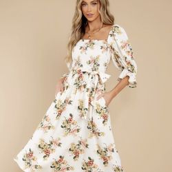 Off white floral print midi dress
