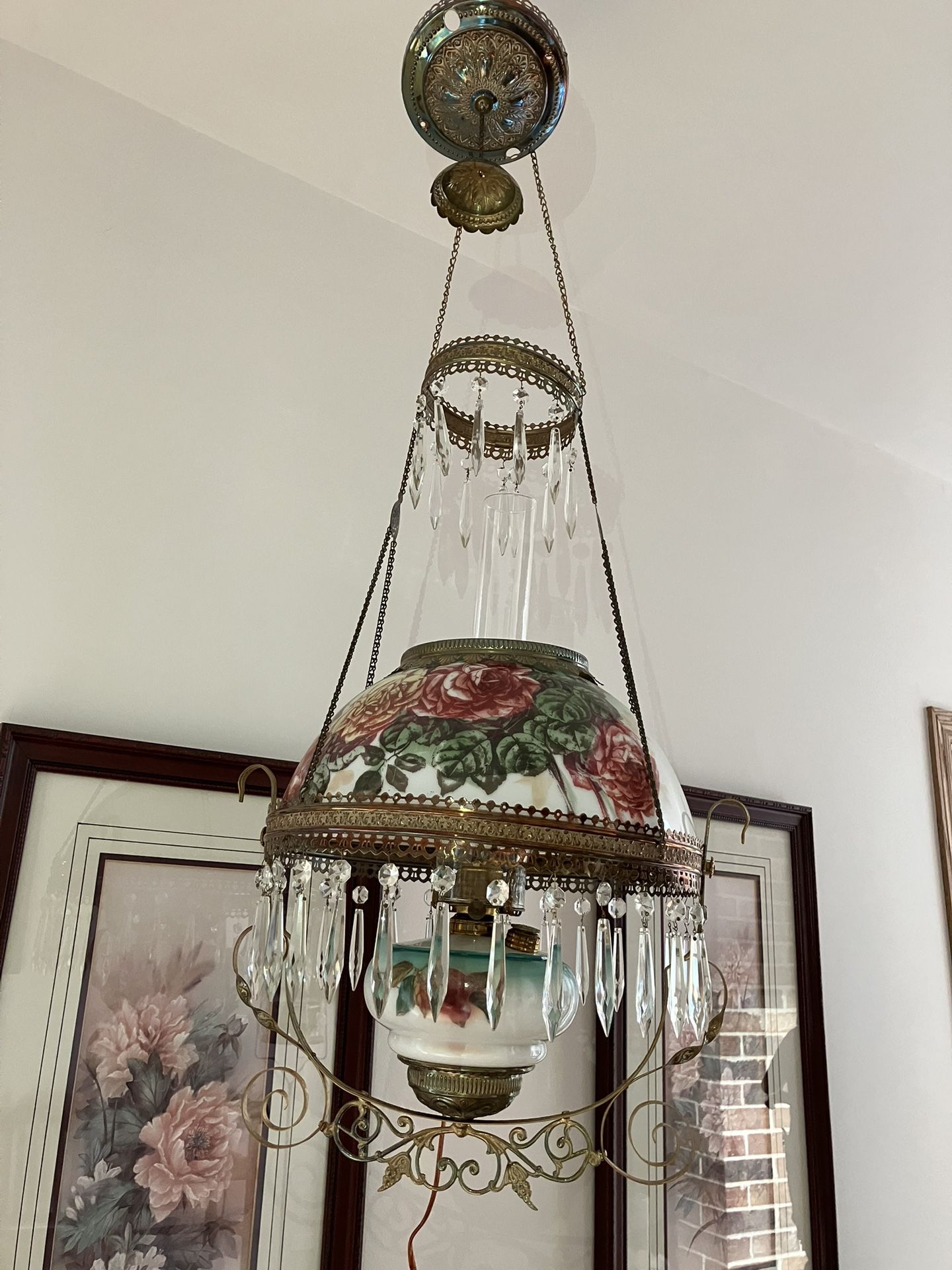 Antique Victorian Hanging Parlor/Library Lamp