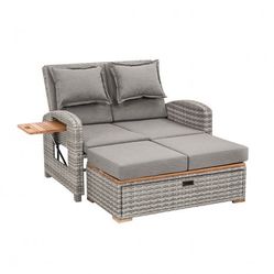 Outdoor Wicker Loveseat Daybed with Ottoman